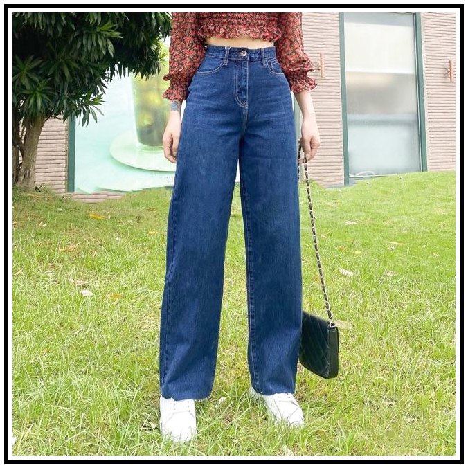 Quần jean nữ ống rộng dáng suôn dài hách chân cực đỉnh vải jean đứng L118
