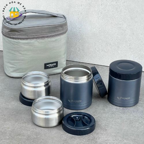 Bộ hộp cơm giữ nhiệt 5 món Kaiyo (4 hộp + 1 túi) - 1200ML
