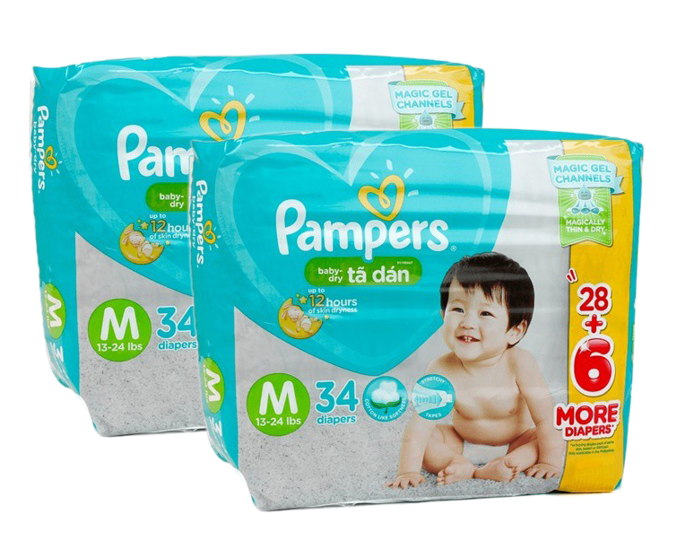 Combo 3 gói Tã Dán Pampers Mới Size M34 Từ 6 - 11kg