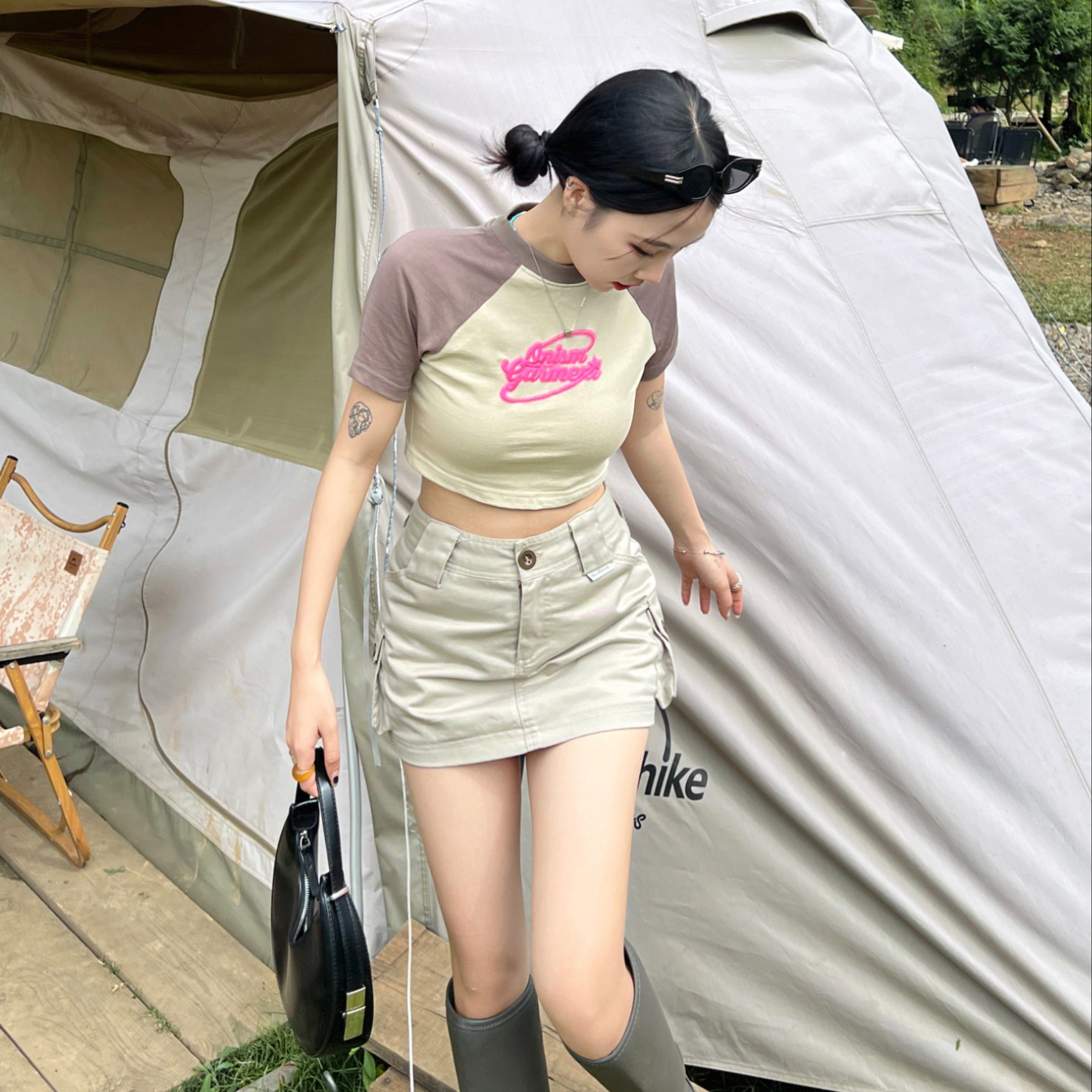 Áo raglan croptop ONISM BASIC màu kem nâu - Raglan tee ONISM