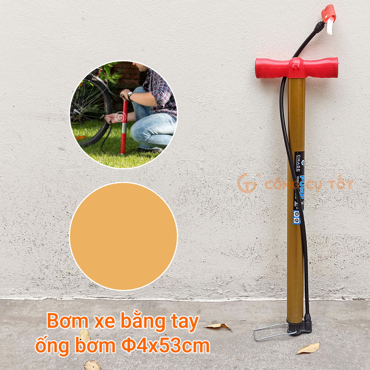 Bơm xe đạp, xe máy bằng tay ống bơm Φ4x53cm