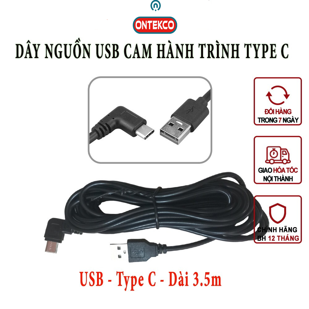 Dây cáp nguồn usb cho camera hành trình ô tô - đầu type c usb dài 3.5m