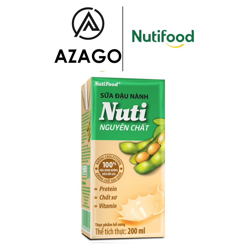 Sữa đậu nành Nuti Nguyên Chất Hộp 200ml NSDN02AZ - Thương Hiệu NUTIFOOD - AZAGO