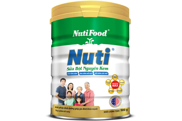 Sữa bột Nuti Nguyên kem lon 900g Dinh dưỡng giúp gia đình khoẻ mạnh