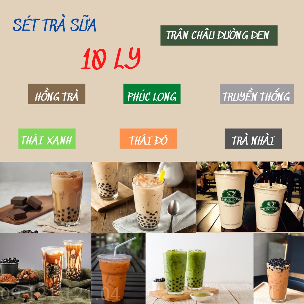 Sét trà sữa-phúc long-hồng trà-thái xanh-thái đỏ-truyền thống-trà nhài-trân châu đường đen-nguyên liệu làm trà sữa