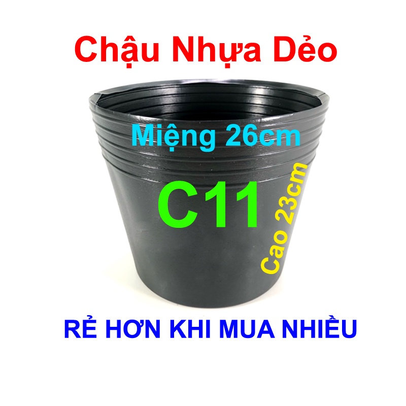 Chậu nhựa trồng cây C11 đen dẻo trồng rau, hoa, cây cảnh