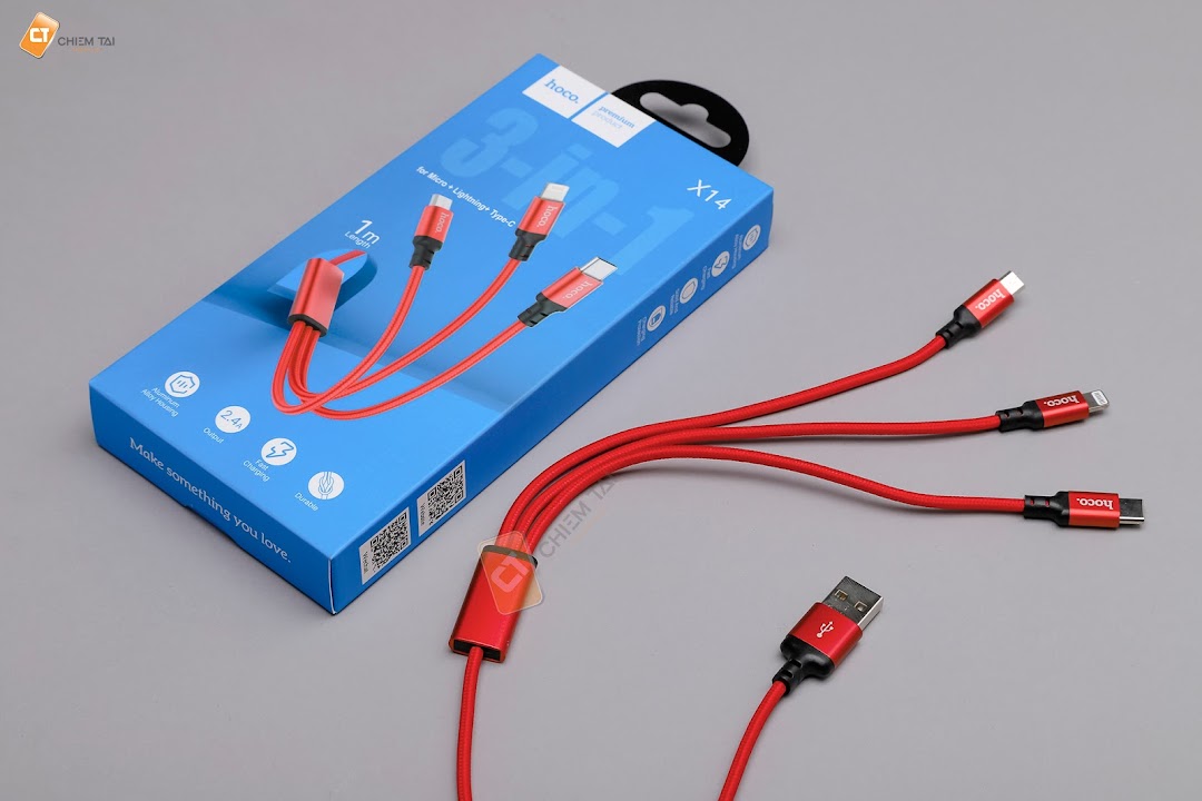 Cáp sạc 3 in 1 Hoco X14 (Micro USB, Lightning, Type-C)