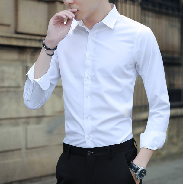 (𝐃𝐄𝐀𝐋 𝐒𝐎̂́𝐂) Áo sơ mi nam dài tay Hàn Quốc dáng ôm sơ mi nam trắng cổ bẻ vải lụa thái chống nhăn chống xù