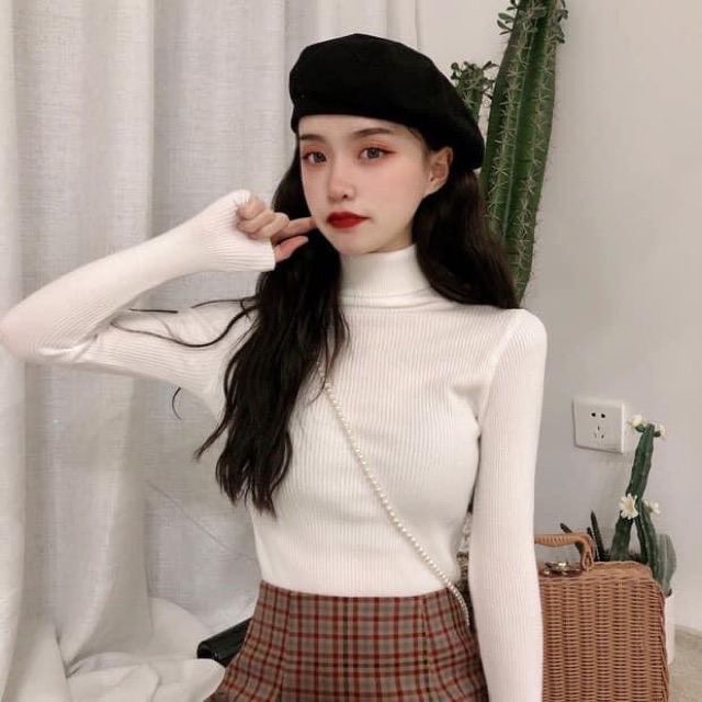 Áo Len Nữ Cổ Lọ Lông Cừu Hàng Quảng Châu Cao Cấp