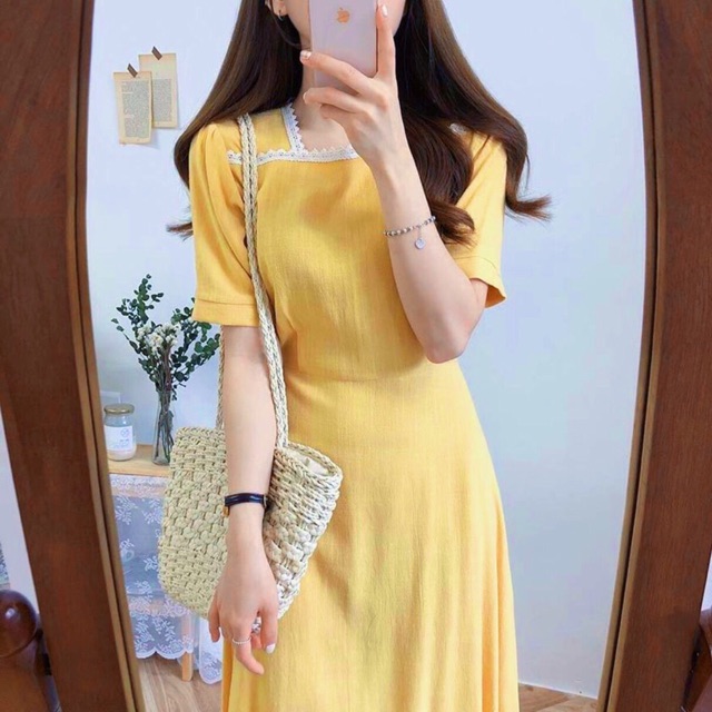 Đầm viền ren form dài 2 màu