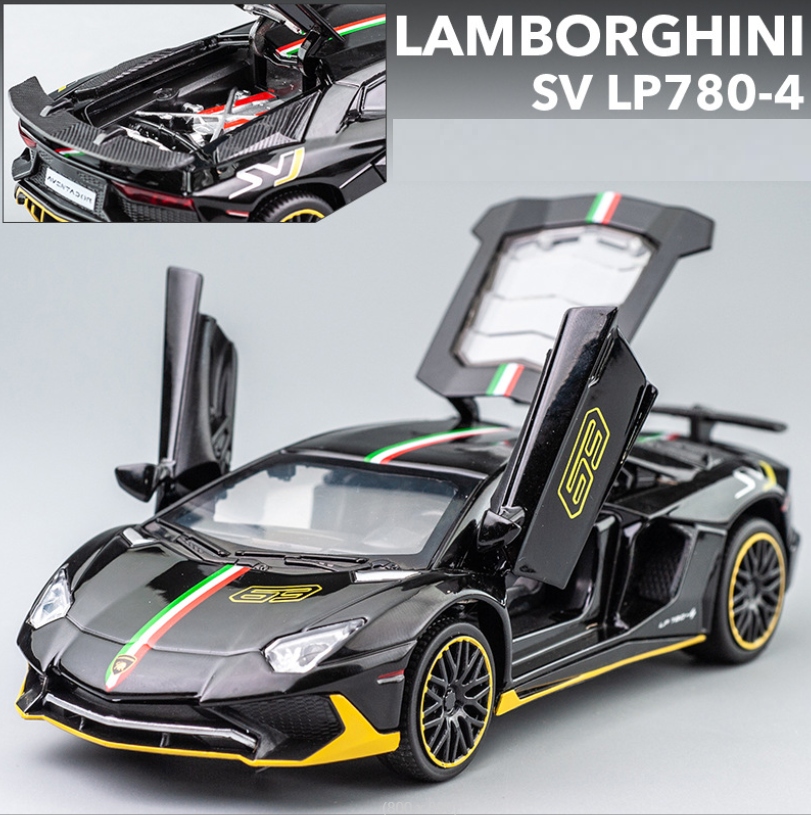 Mô hình xe ô tô Lamborghini LP780 tỉ lệ 1:32 xe bằng kim loại mở được cửa có âm thanh và đèn