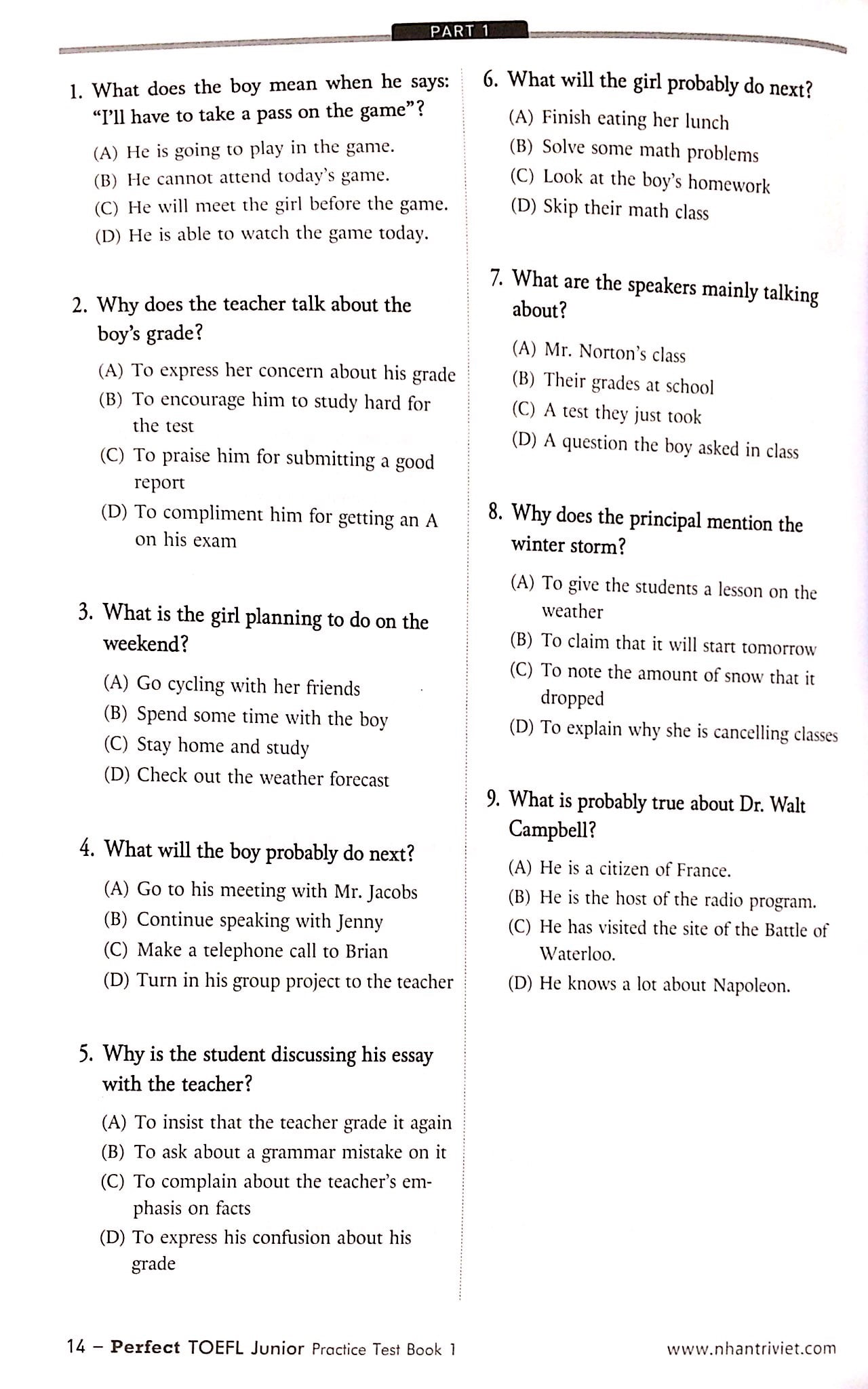Sách Perfect TOEFL Junior Practice Test Book 1 CD