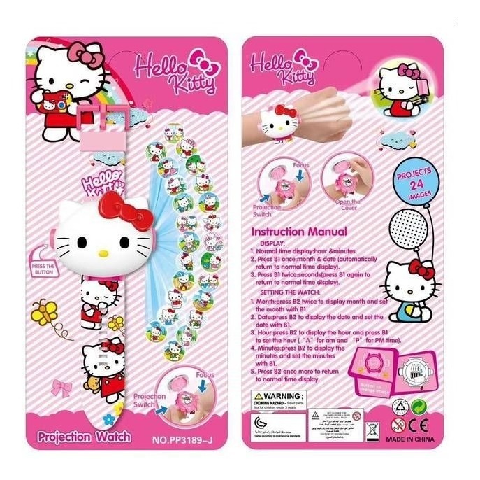 [HCM]Đồng  hồ chiếu 24 hình mèo hello kitty mặt đồng hổ 3d