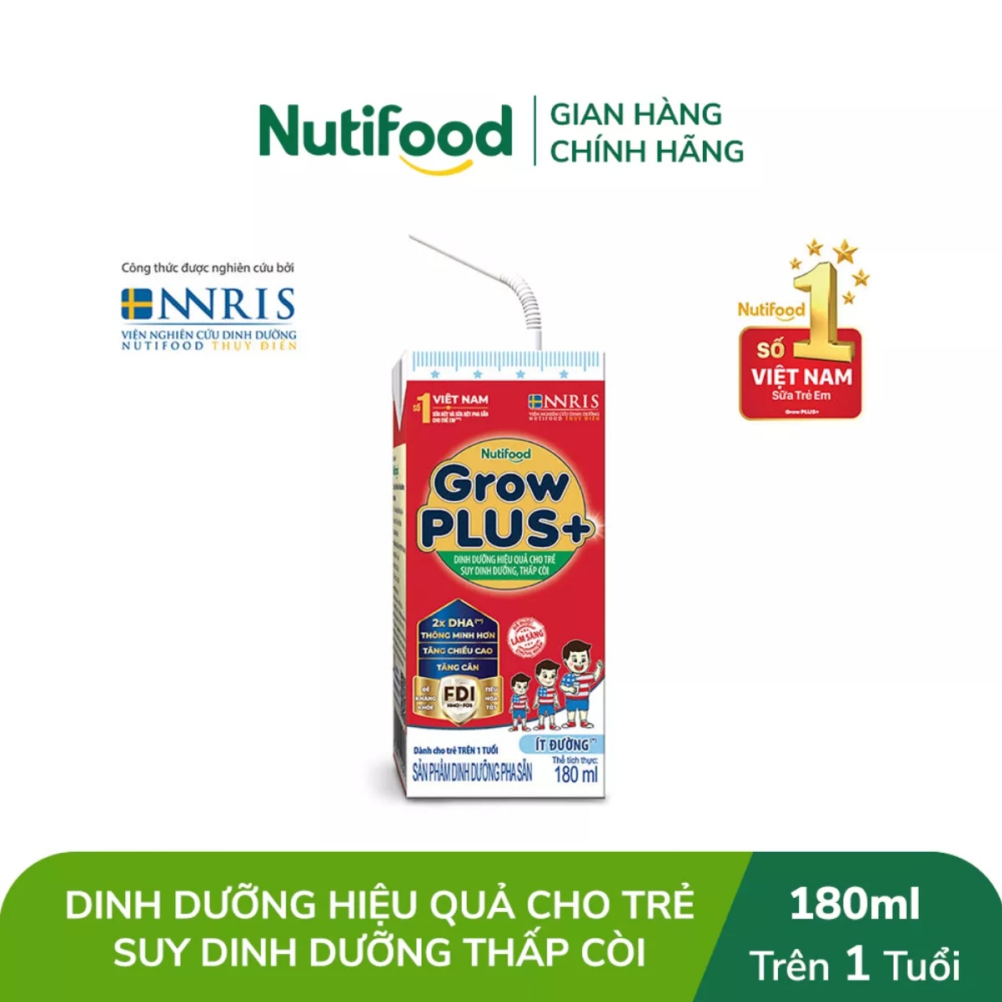 Thùng 48 Hộp Sữa Pha Sẵn Nutifood GROW PLUS Suy Dinh Dưỡng Ít Đường 180ml Đỏ.