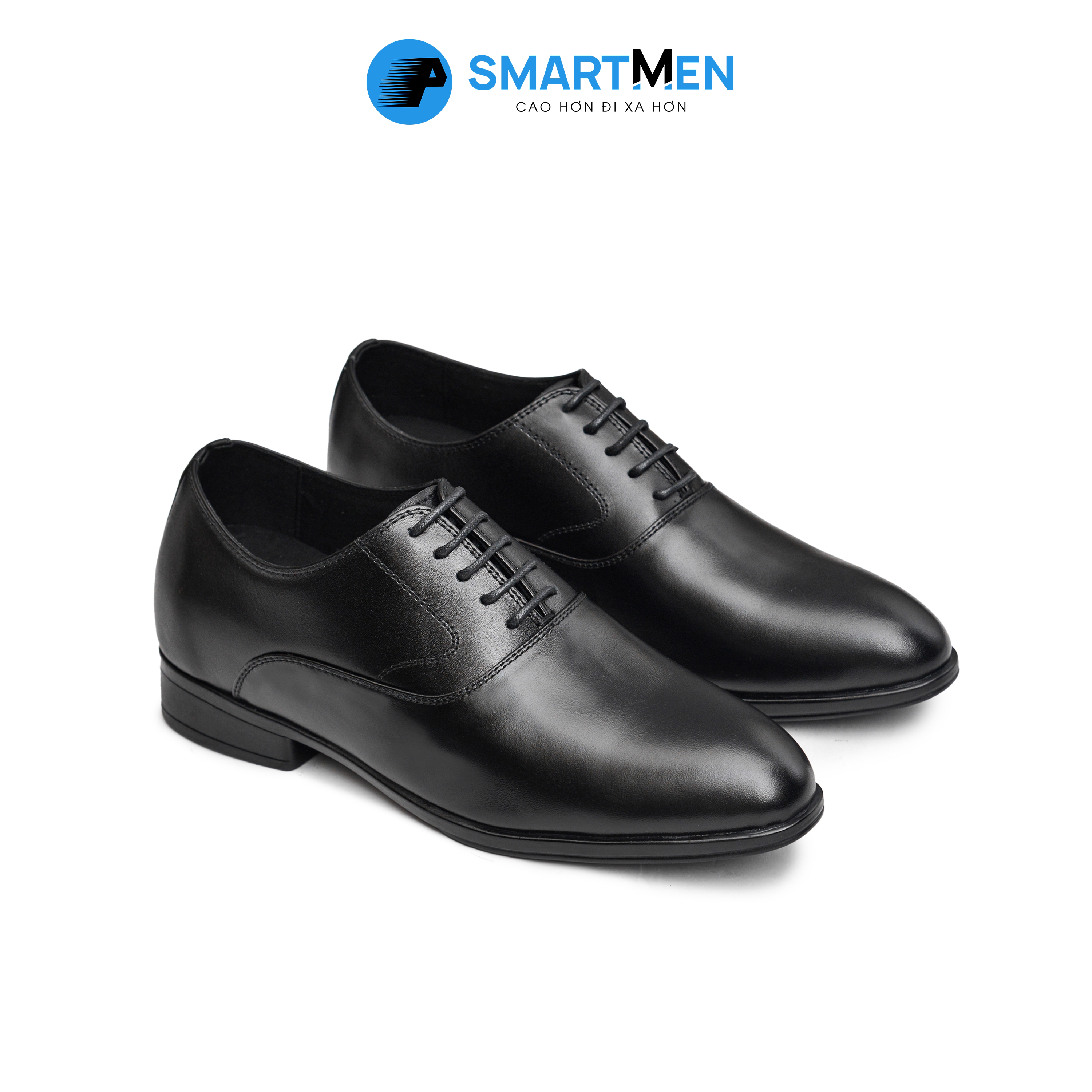 Giày tây công sở nam smartmen tăng chiều cao da bò gc-08 đen