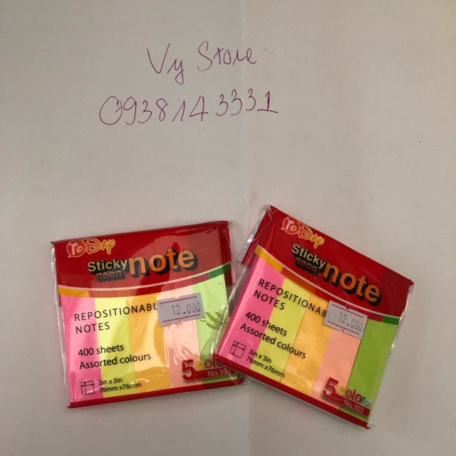 Giấy note phân trang 5 màu dạ quang / ghi chú 3*3