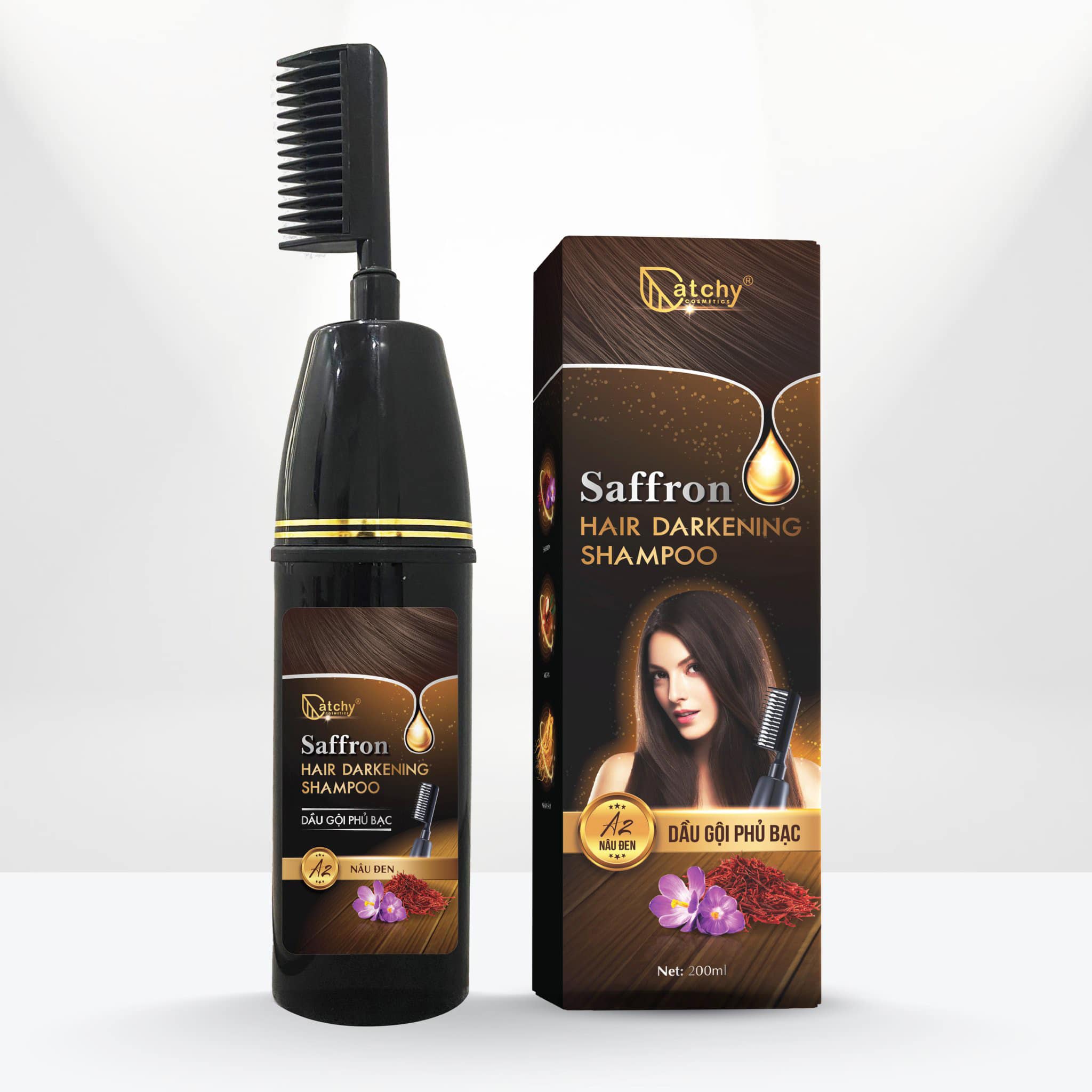 Dầu Gội Phủ Bạc Catchy Saffron Nâu Đen A2 200ml