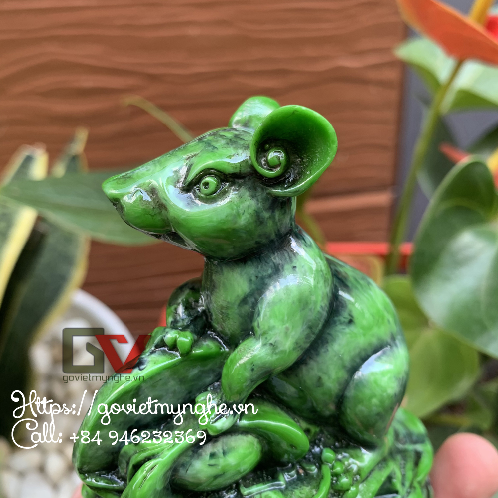 [HCMC] Feng Shui mouse statue-11cm height-composite stone-aqua green