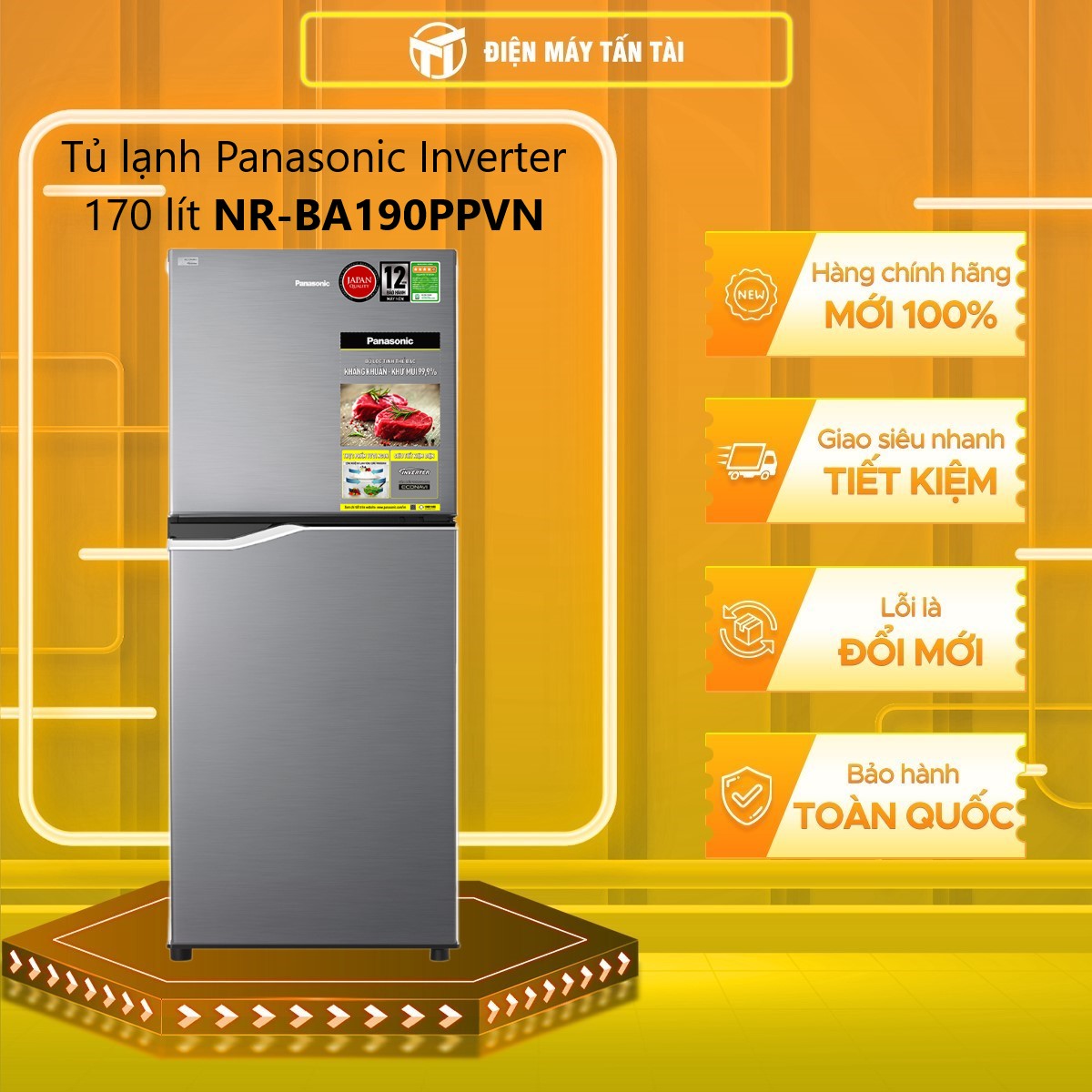 [MỚI 100%] NR-BA190PPVN - Tủ lạnh Panasonic Inverter 170 lít NR-BA190PPVN