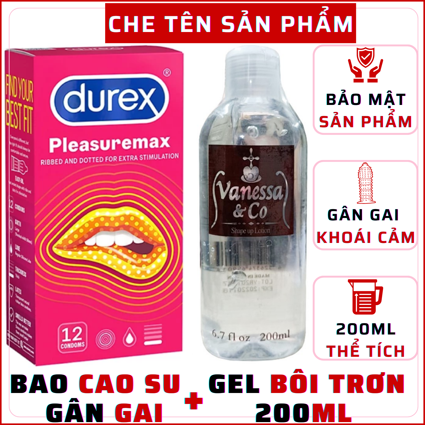 Combo BAO CAO SU gân gai tăng khoái cảm Durex Pleasuremax 12 bao và GEL