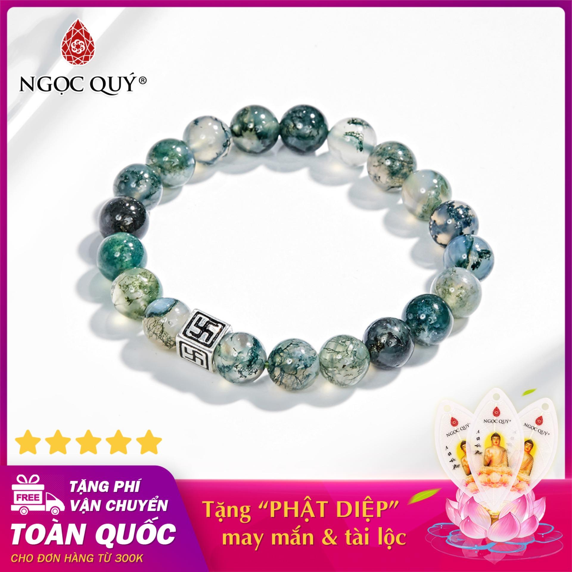 [HCM]Vòng tay nữ đá băng ngọc thủy tảo phối charm bạc 8mm mệnh hỏa mộc (màu xanh rêu) - Ngọc Quý Gemstones