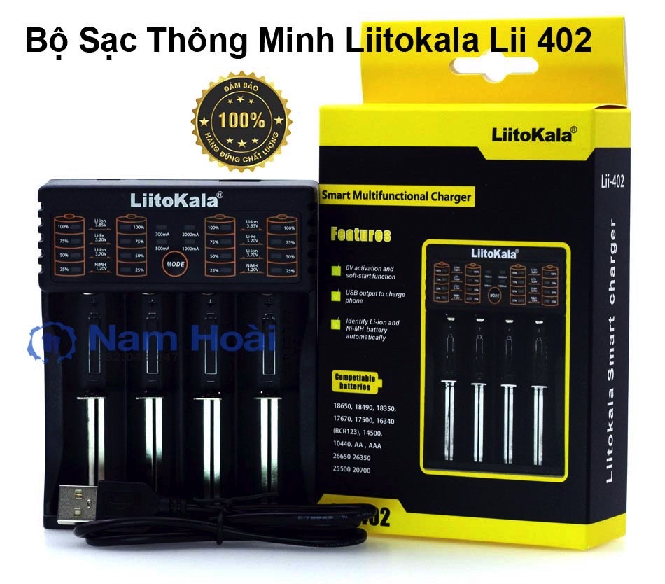 Bộ sạc LiitoKala Lii-402 cho pin sạc 26650, 18650, AA, AAA,... Sạc tất cả