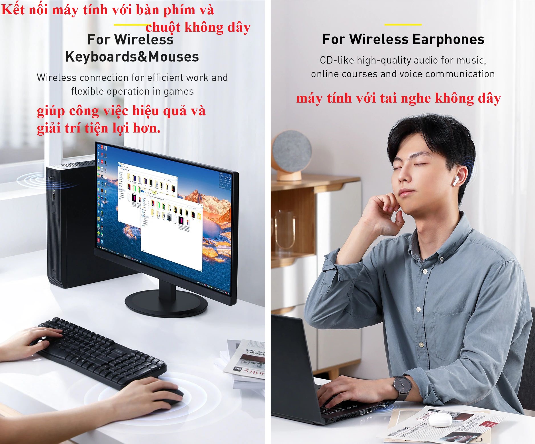 USB Bluetooth / thiết bị tạo bluetooth cho máy tính Baseus Wireless Adapter BA04