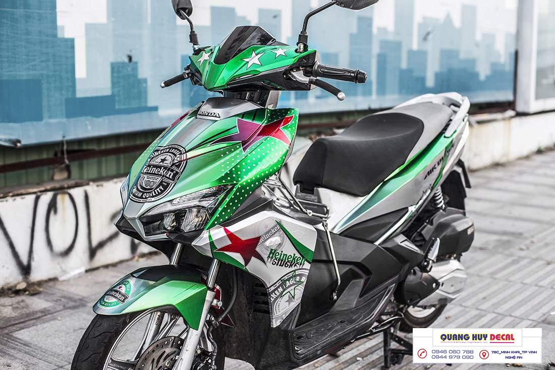 Tem trùm xe máy AIR BLADE độ thiết kế Heineken trắng xanh lá cây - chế tem xe máy AIR BLADE thiết kế theo yêu cầu - Tem xe máy AIR BLADE rẻ đẹp và chất