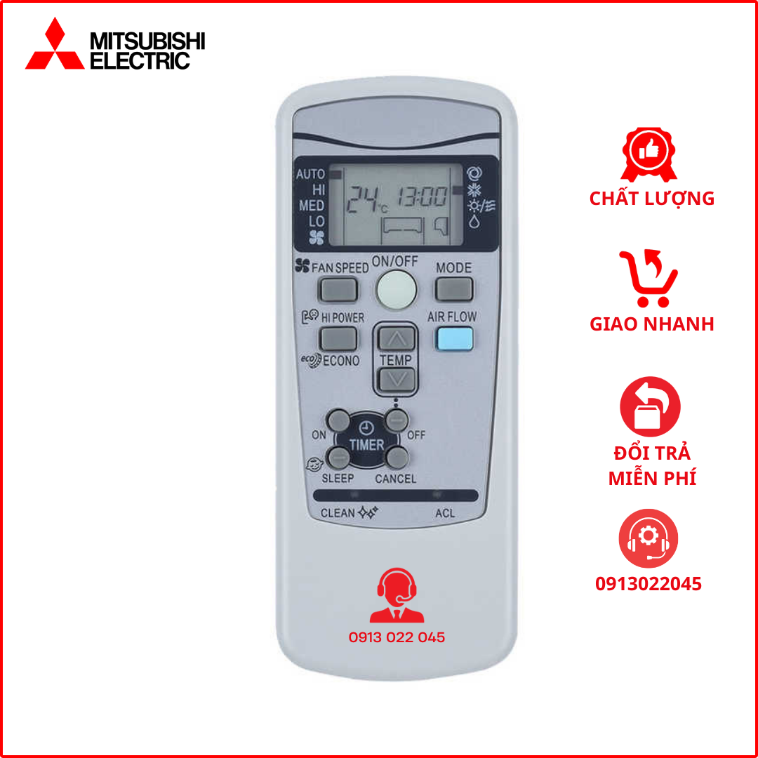 Điều khiển cho điều hòa MITSUBISHI (Màu xám có nút xanh)