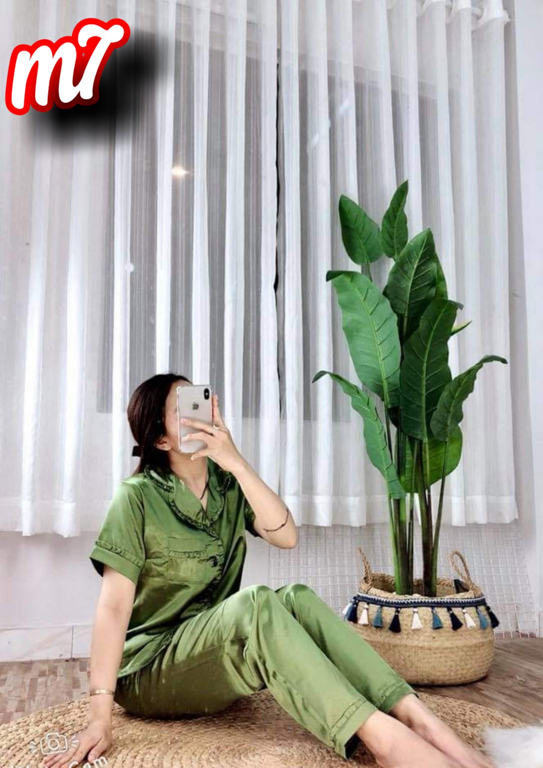 [HCM]Bộ Pijama Lụa Phối Bèo Đơn Giản Tinh Tế