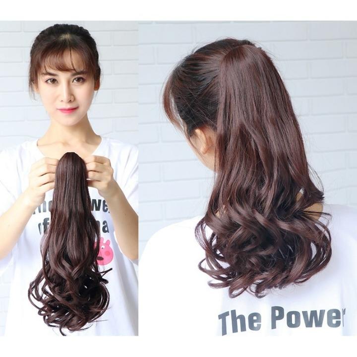 [HCM]TÓC GIẢ KẸP NGOẠM XOĂN DÀI 55CM - MÀU NÂU ĐEN