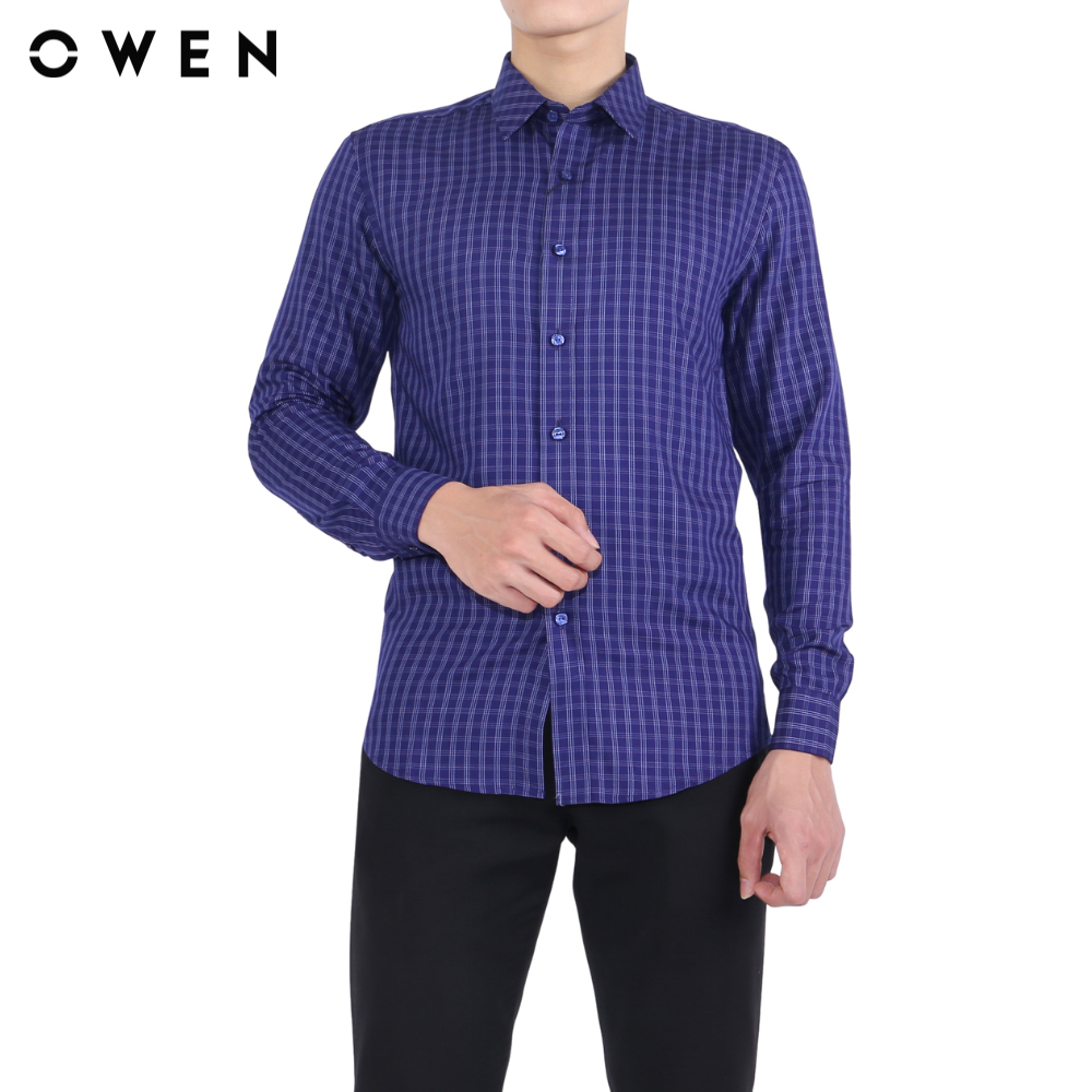 Owen - áo sơ mi dài tay regular fit ar22747d màu xanh chất liệu bamboo