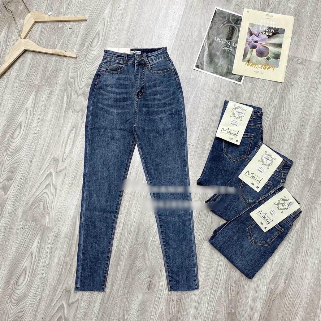 Quần Jeans Dài Lưng Cao Co Giãn Trơn