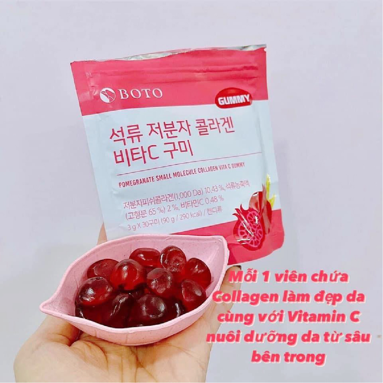 Kẹo dẻo bổ sung collagen Boto Gummy vị lựu tăng cường vitamin C hỗ trợ làm đẹp da, bồi bổ sức khỏe gói  30 Viên