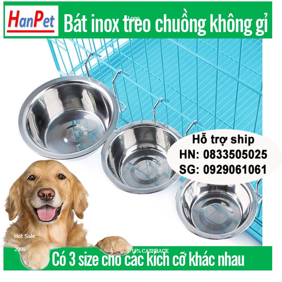 Hanpet- Bát ăn cho chó mèo - Bát inox treo chuồng có giá đỡ chén ăn uống cho chó mèo