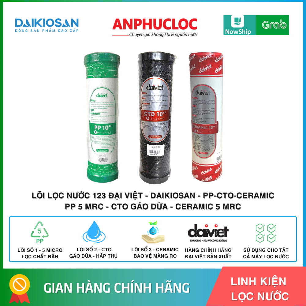 COMBO 3 LÕI MÁY LỌC NƯỚC ĐẠI VIỆT DAIKIOSAN PP-CTO-CERAMIC