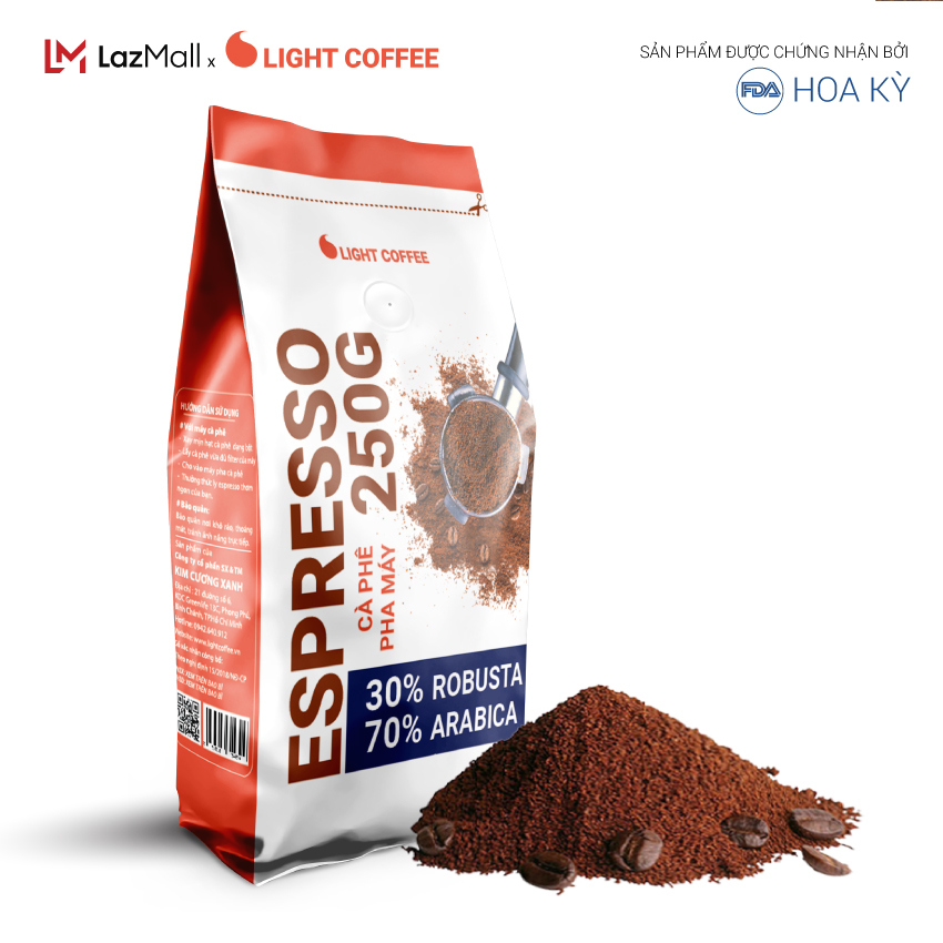 [SẢN XUẤT MỚI] Cà phê pha espresso Light Coffee, cà phê rang xay pha máy , cà phê nguyên chất 100% Light Coffee độ mịn chuyên dùng pha Espresso - Gói 250gr