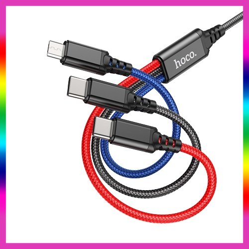 Dây cáp sạc 3 đầu Hoco X76 IP/Micro/TypeC dài 1m bọc dù dòng 2A
