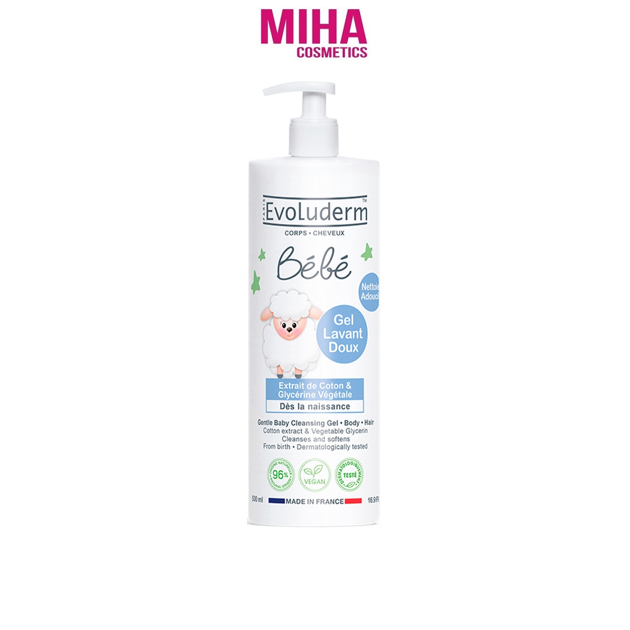 Sữa tắm gội dịu nhẹ cho bé evoluderm bebe baby gentle hair and body wash 500ml