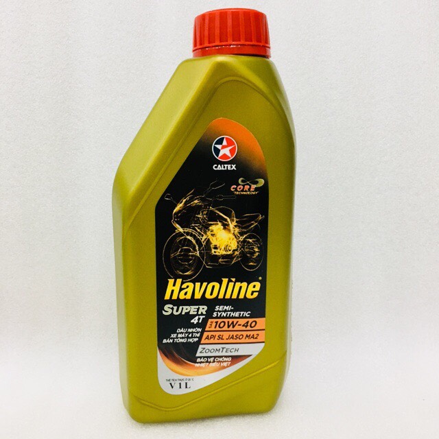 Nhớt Havoline Super 4T Semi-Synthetic SAE 10W-40 1L Bán Tổng Hợp- XE SỐ (chai vàng nắp đỏ)