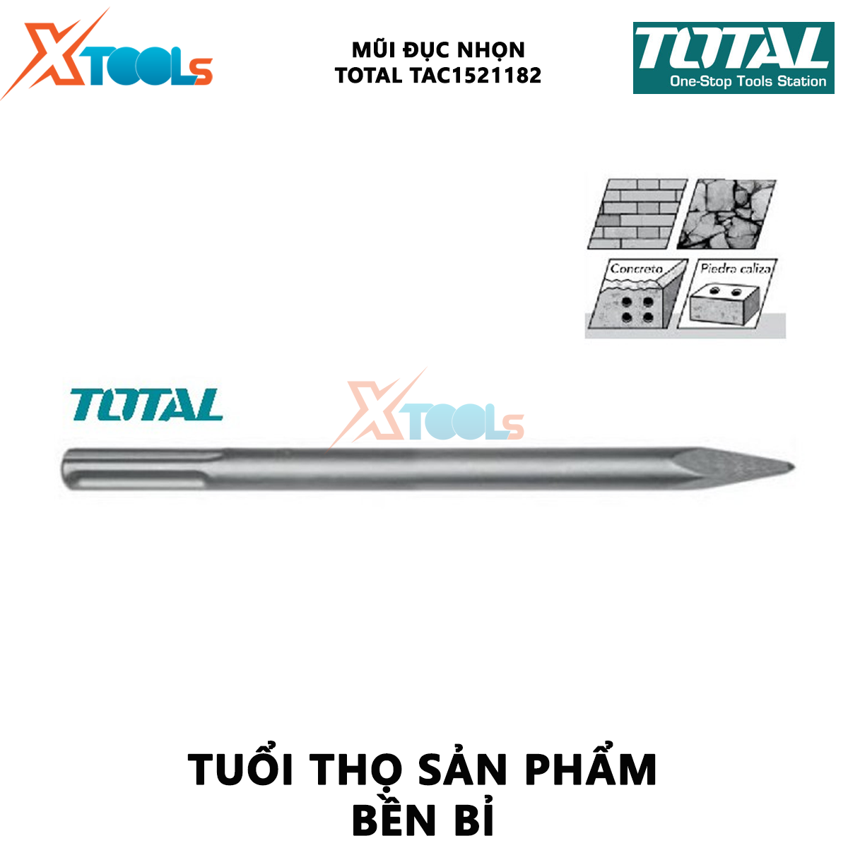 Mũi đục nhọn Total TAC1521182 | mũi đục nhọn size 18X400mm, độ bền cao, chịu nhiệt
