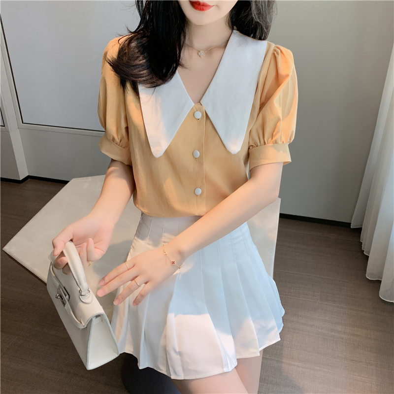 [HCM]B775- Áo sơ mi đũi phối cổ xinh