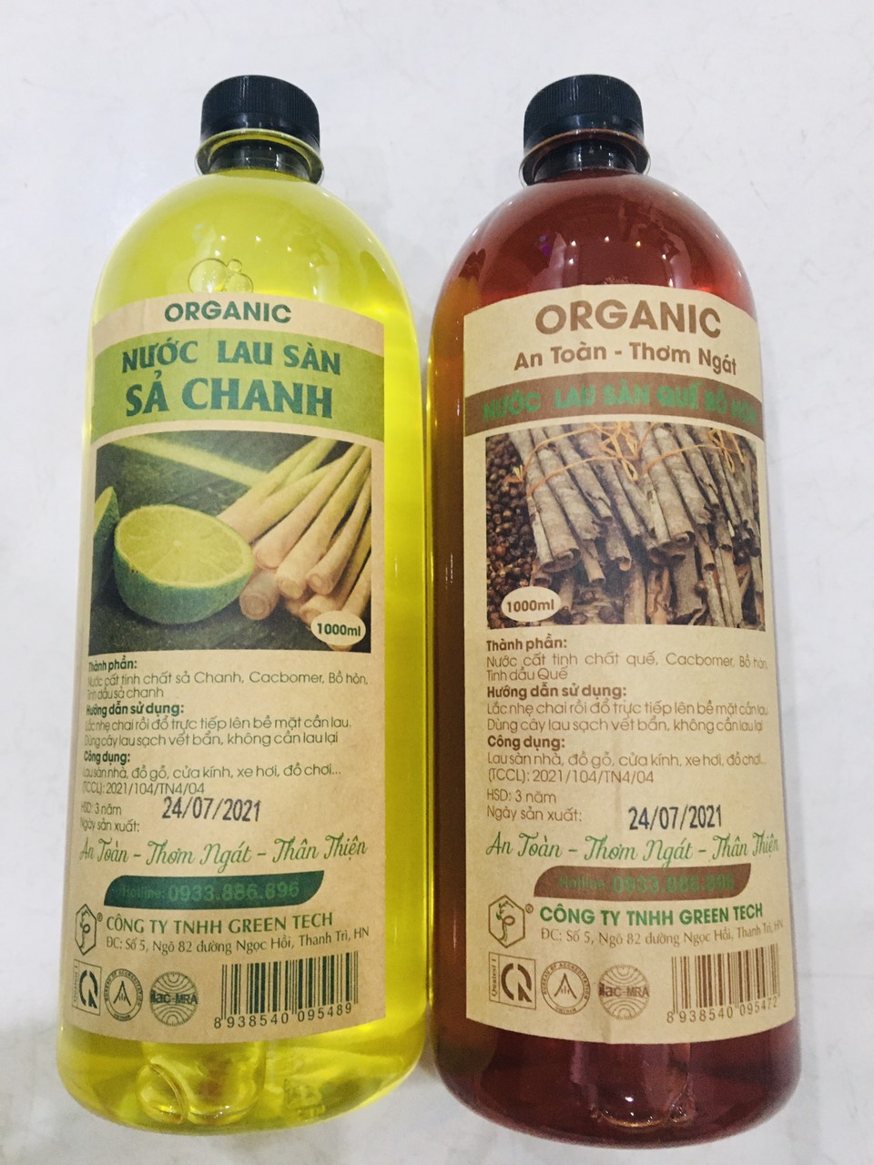 COMBO 1 Chai Nước Lau Sàn Sả Chanh 1000ml + 1 Chai Nước Lau Sàn Quế Bồ Hòn 1000ml - Xua Đuổi 100% Côn Trùng - An Toàn Cho Da - Cho Nhà Luôn Thơm Ngát.