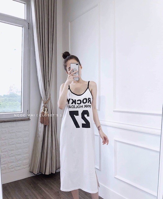 Đầm nữ 2 dây dáng suông in số 27