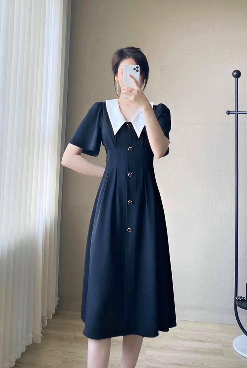Đầm cổ trắng 3 màu