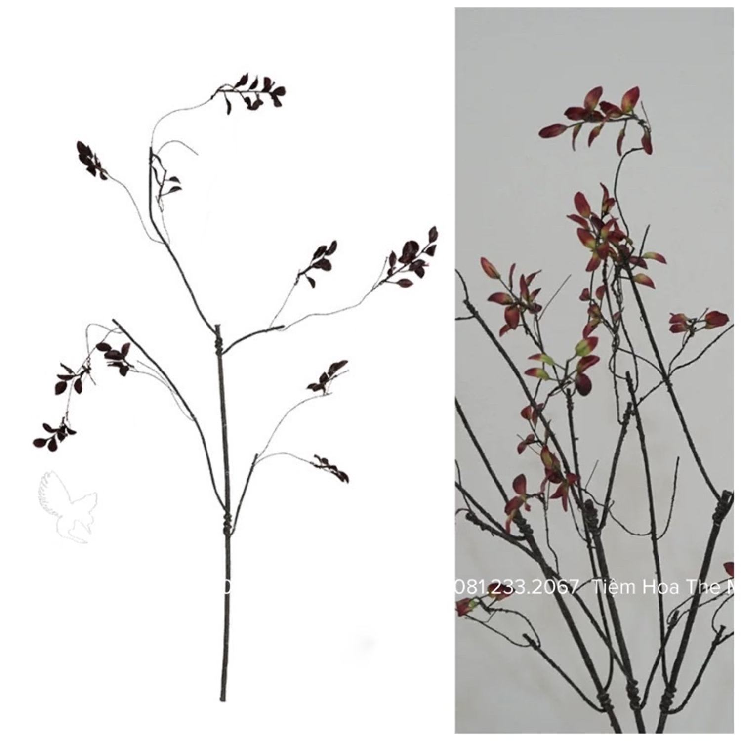 Cành Lựu - Đỏ Mận Tím - Decor Phong Cách Wabi Sabi