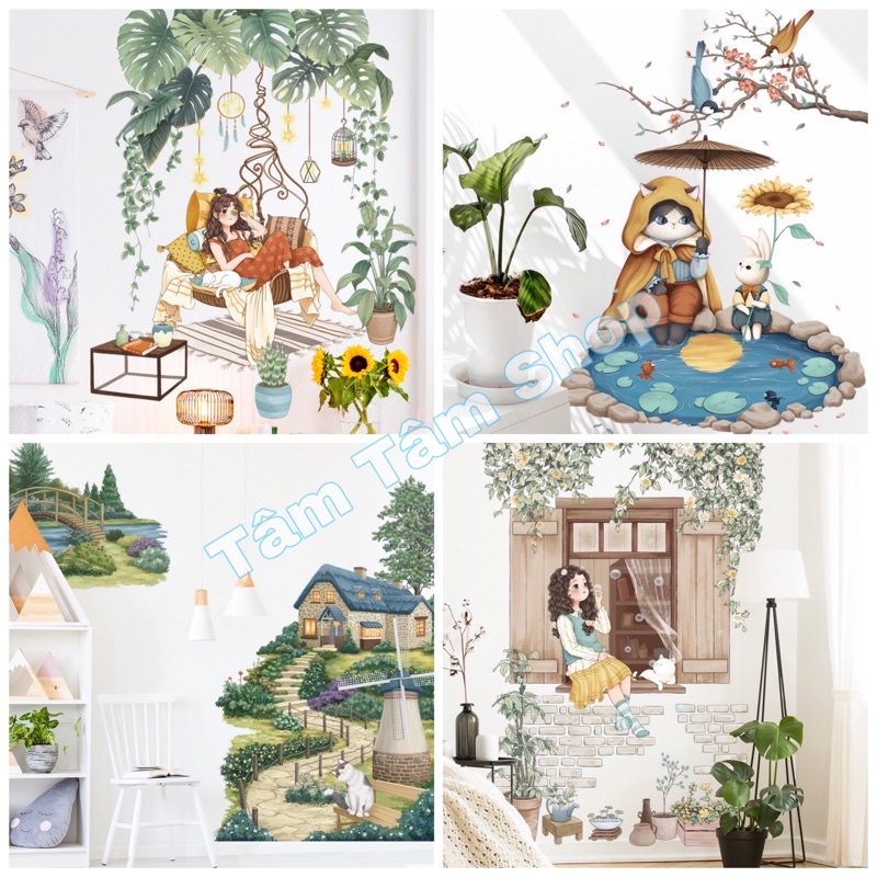 Tranh dán tường, Decal dán tường Hàn Quốc dễ thương