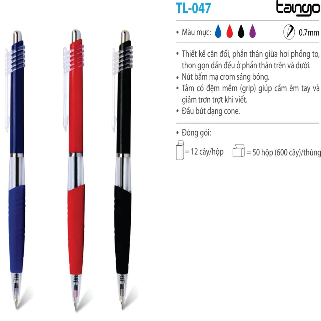 [HCM]1 Hộp 10 cây bút bi Thiên Long  047  đầu to 07mmdạng bấm khếcó grip hàng chuẩn công ty