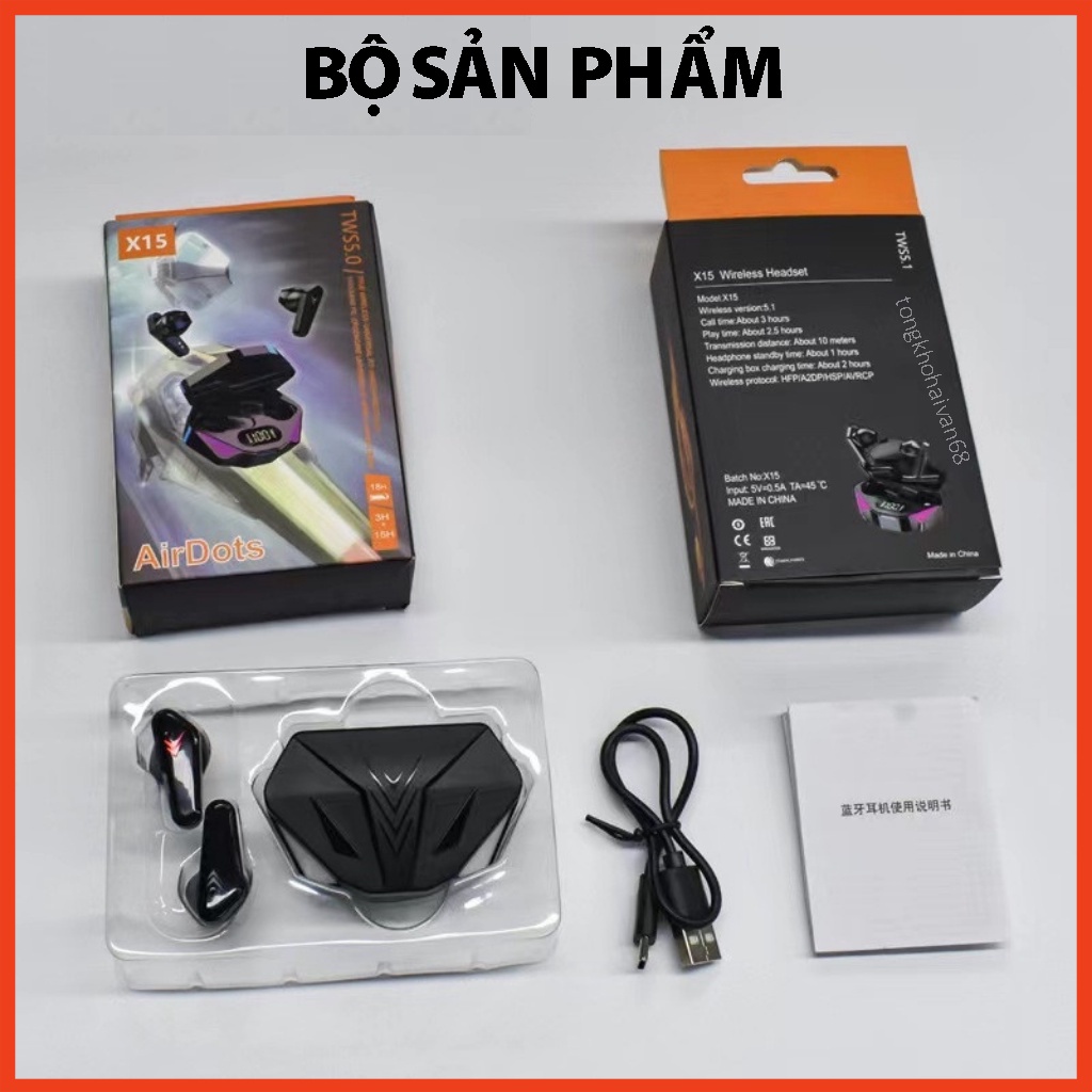 Tai Nghe X15 Không Dây Bluetooth 5.1 Giảm Tiếng Ồn Cảm Ứng Điều Khiển Vân Tay Âm Thanh Hifi 9D Cho Điện Thoại Gaming