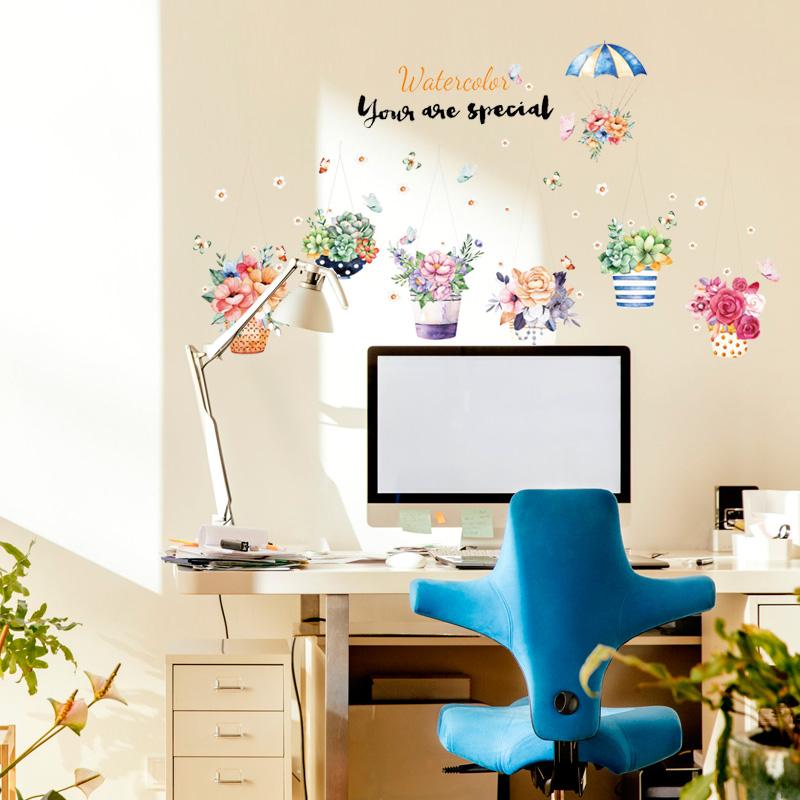 Decal dán tường giỏ hoa nhiều màu SK9325 - Decal dán tường cây xanh ,Decal dán tường hoa lá